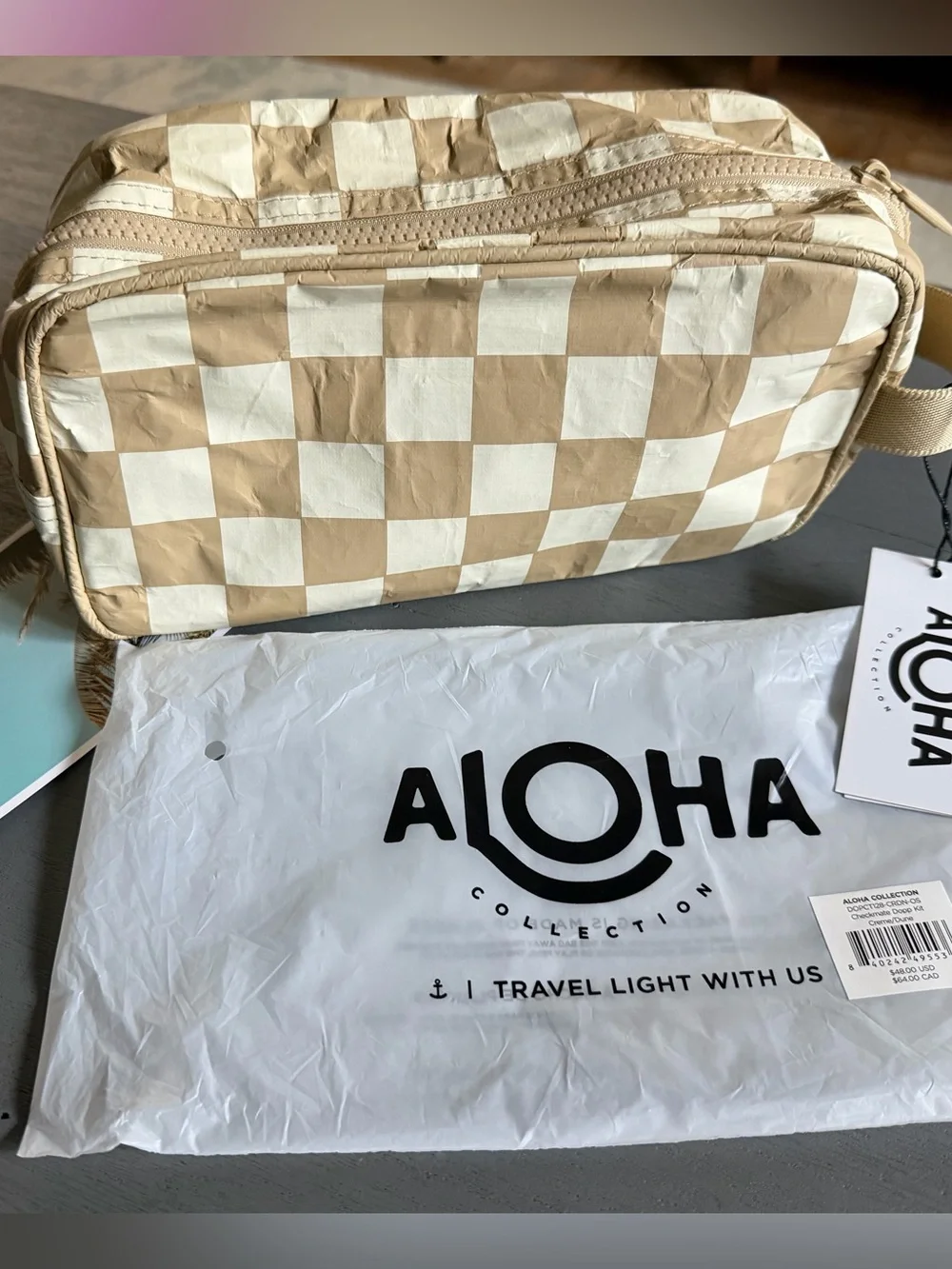 ALOHA COLLECTION CHECKMATE DOPP KIT CREME/DUNE